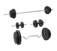 vidaXL Juego de Barras y Mancuernas con Discos, Equipo de Pesas Libres, Set Pesas Gimnasio, Equipo de Entrenamiento Físico para Culturismo 90 kg