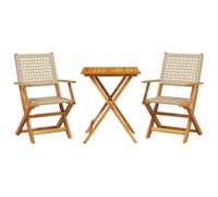 vidaXL Juego de Bistro de 3 Piezas ratán PE y Madera Maciza Beige, Juego Bistro, Muebles de Exterior, Juego de Muebles de jardín, Juegos bistró