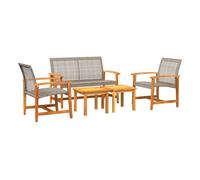 Vidaxl juego de bistro de 5 piezas ratán pe gris y madera de acacia