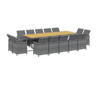 vidaXL - Juego de cena de jardín, 15 unidades, muebles de comedor, mesa y sillas de comedor, terraza, patio al aire libre, resina trenzada, gris