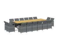 vidaXL - Juego de cena de jardín, 17 unidades, muebles de comedor, mesa y sillas de comedor, terraza, patio al aire libre, resina trenzada, gris