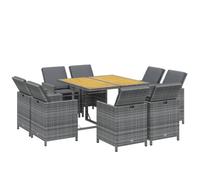 vidaXL - Juego de cena de jardín y cojines (9 unidades, muebles de comedor, mesa y sillas de comedor, terraza, patio al aire libre, resina trenzada, gris