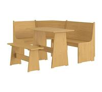 vidaXL Juego de Comedor 3 pzas, Banco de Esquina con Respaldo, Mesa de Cena, Mueble para Cocina Hogar, Madera Maciza de Pino Marrón Miel