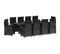 vidaXL Juego de comedor al aire libre 11 piezas negro polirratán