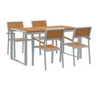 vidaXL Juego de Comedor de 5 Piezas con Madera Sólida de Teca y Metal Gris Marrón Muebles de Exterior para Balcón Incluye 1 Mesa 4 Sillas Diseño Cómodo y Moderno para 4 Personas Aluminio Patio