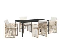 vidaXL Juego de Comedor de 5 Piezas para Jardín con Cojines Beige de Polyratán, Mesa de Jardín Negra 160x80x73 cm Cristal Templado