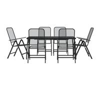vidaXL Juego de comedor de 7 piezas para exteriores, sillas reclinables de metal antracita con respaldo ajustable para patio o terraza, incluye sillas plegables y mesa de metal