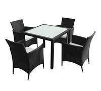 vidaXL Juego de Comedor de Jardín 5 Piezas Muebles de Exterior Mesa y Sillas Mobiliario de Patio Exterior Terraza y Poli Ratán Sintético Negro Mimbre