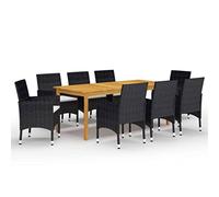 vidaXL Juego de Comedor de Jardín de 9 Piezas Mobiliario Muebles Terraza Exterior Hogar Cocina Mesa Silla Asiento Suave con Respaldo Negro