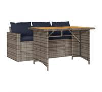 vidaXL Juego de comedor de patio con cojines de 2 piezas, mesa de comedor y silla de jardín, muebles de patio para patio trasero al aire libre, estilo moderno, ratán sintético gris