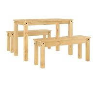 vidaXL Juego de comedor Panama 3 pzas madera maciza de pino blanco, juego de mesa de comedor, mesa y bancos de comedor, mesa y bancos de cocina
