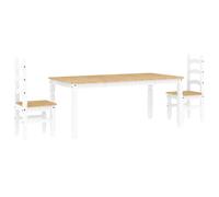 vidaXL Juego de Comedor Panama 3 pzas Madera Maciza de Pino Blanco, Juego de Mesa de Comedor, Mesa y sillas de Comedor, Mesa y sillas de Cocina
