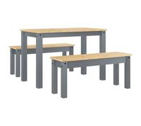 vidaXL Juego de Comedor Panama 3 pzas Madera Maciza de Pino Gris, Juego de Mesa de Comedor, Mesa y Bancos de Comedor, Mesa y Bancos de Cocina