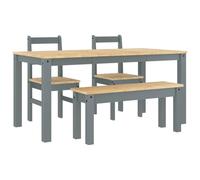 vidaXL Juego de Comedor Panama 4 pzas Madera Maciza de Pino Gris, Juego de Mesa de Comedor, Mesa y sillas de Comedor, Mesa y sillas de Cocina
