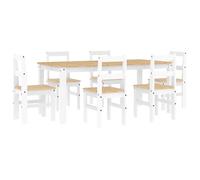 vidaXL Juego de comedor Panama 7 pzas madera maciza de pino blanco, juego de mesa de comedor, mesa y sillas de comedor, mesa y sillas de cocina