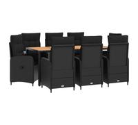 vidaXL Juego de Comedor para Exteriores 9 uds. Negro