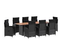vidaXL Juego de Comedor para Exteriores 9 uds. Negro ratán sintético