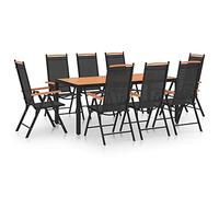 Juego de comedor de jardín 9 piezas aluminio negro