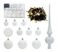 vidaXL Juego de Esferas de Navidad con 150 LED 61 pcs Plástico, Sala de Estar, Adornos de Navidad Modernos y Ligeros, Juego de Adornos LED, Decoración Festiva, Decoraciones para árbol Interior, Luces