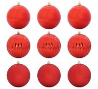 vidaXL Juego de Esferas Navideñas XL 9 pcs Rojo Plástico, Sala, Adornos navideños Tradicionales, Bolas para el árbol, decoración Moderna, Elegantes Decoraciones Festivas