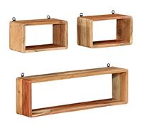 Juego De Estantes Cubo De Pared 3 Pzas Madera Maciza De Acacia Vidaxl