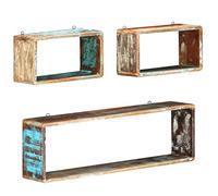 vidaXL Juego de Estantes Cubo de Pared 3 Piezas Madera Maciza Reciclada