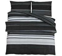 vidaXL Juego de Funda Nórdica, Ropa de Cama de Edredón, Sábana y Funda de Almohada, Decoración para Dormitorio, Algodón Negro y Blanco 225x220 cm