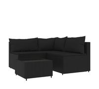 Vidaxl juego de jardín con cojines 4 piezas ratán sintético negro