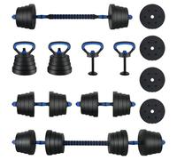 vidaXL Juego de mancuernas 4 en 1 40 kg negro y azul, equipo de gimnasio en casa, mancuernas ajustables, entrenamiento de fuerza en forma compacta, para una actividad aún mejor