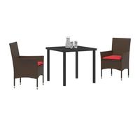 vidaXL Juego de Mesa y sillas con cojín 3 pcs Marrón Ratán sintético, Conjunto de Comedor Rectangular para Jardín y Terraza, Muebles Modernos, Mesa de Rattan, Sillas de Patio