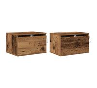 vidaXL Juego de Mesas de Noche Rústicas de Madera Maciza Noche Vintage con Detalles Decorativos Amplio Almacenamiento para Esenciales de Dormitorio Ideal para Habitaciones Interiores Acogedoras 2 Piez