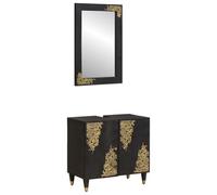vidaXL Juego de Muebles de Baño 2 pcs Negro Madera de Mango Maciza, Juego de baño rústico, estantes montados en la Pared, Armario de Madera de Mango, decoración, organización en casa