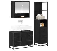 vidaXL Juego de Muebles de baño 3 pcs Roble Negro Madera de ingeniería, Juego de Muebles de Baño Moderno, Unidad de Vanity Rectangular, Almacenamiento Amplio, Decoración Que Ahorra Espacio