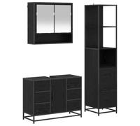 vidaXL Juego de Muebles de baño 3 pcs Roble Negro Madera de ingeniería, Juego de Muebles de Baño Moderno, Unidad de Vanity Rectangular, Almacenamiento Amplio, Decoración Que Ahorra Espacio