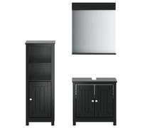 vidaXL Juego de Muebles de Baño 3 pzas, Armario de Lavabo, Espejo de Tocador, Armarios Auxiliares de Almacenaje, Madera Maciza de Pino Negro