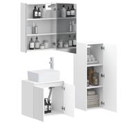 vidaXL Juego de Muebles de baño 4 pcs Blanco, Conjunto de Baño, Mueble Moderno, Espejo de Almacenamiento, LED Montado en Pared, Vanity Ahorrador de Espacio