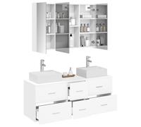 vidaXL Juego de Muebles de baño 4 pcs Blanco, Juego de Muebles Modernos para Baño, Espejo con Luz, Armario LED, Almacenamiento de Pared, ¡súper Funcional