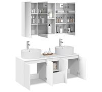 vidaXL Juego de Muebles de Baño 4 pcs Blanco Madera de ingeniería, Conjunto Moderno de Armario de baño, tocador en la Pared con Espejo LED, Gran Almacenamiento, Ahorra Espacio