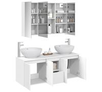 vidaXL Juego de Muebles de Baño 4 pcs Blanco Madera de ingeniería, Muebles de baño, tocador Rectangular con Gran Espacio, diseño Moderno, Cabinet Espejo LED, Accesorios Que ahorran Espacio