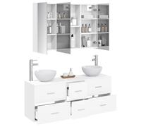 vidaXL Juego de Muebles de baño 4 pcs Blanco, Muebles de baño Modernos, gabinete con Espejo LED, estantes montados, Conjunto de tocador Que Ahorra Espacio