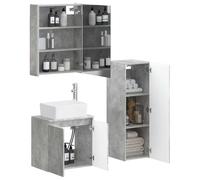 vidaXL Juego de Muebles de baño 4 pcs Gris Hormigón, Conjunto de Baño, Mueble Moderno, Espejo de Almacenamiento, LED Montado en Pared, Vanity Ahorrador de Espacio