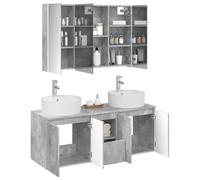 vidaXL Juego de Muebles de Baño 4 pcs Gris Hormigón, Conjunto Moderno de Armario de baño, tocador en la Pared con Espejo LED, Gran Almacenamiento, Ahorra Espacio