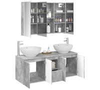 vidaXL Juego de Muebles de Baño 4 pcs Gris Hormigón, Muebles de baño, tocador Rectangular con Gran Espacio, diseño Moderno, Cabinet Espejo LED, Accesorios Que ahorran Espacio