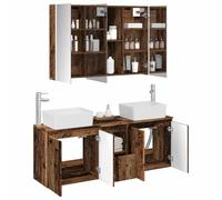vidaXL Juego de Muebles de Baño 4 pcs Madera Envejecida, Baño Moderno, Amplio Almacenamiento, Organizador práctico, Conjunto de tocador Elegante, Muebles de Pared Minimalistas