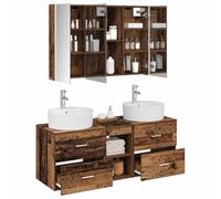 vidaXL Juego de Muebles de baño 4 pcs Madera Envejecida, Conjunto de Almacenamiento Moderno, Mueble Funcional, Unidad de Pared, diseño Compacto y soluciones versátiles