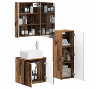 vidaXL Juego de Muebles de baño 4 pcs Madera Envejecida, Conjunto de Baño, Mueble Moderno, Espejo de Almacenamiento, LED Montado en Pared, Vanity Ahorrador de Espacio