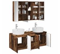 vidaXL Juego de Muebles de Baño 4 pcs Madera Envejecida, Conjunto Moderno de Armario de baño, tocador en la Pared con Espejo LED, Gran Almacenamiento, Ahorra Espacio