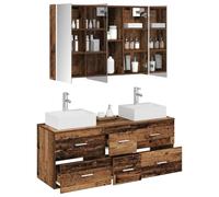 vidaXL Juego de Muebles de baño 4 pcs Madera Envejecida, Juego de Muebles Modernos para Baño, Espejo con Luz, Armario LED, Almacenamiento de Pared, ¡súper Funcional