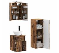 vidaXL Juego de Muebles de baño 4 pcs Madera Envejecida, Muebles de baño Modernos, Elegante Espejo, Unidad compacta con Luces LED, soluciones de Almacenamiento versátiles