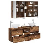 vidaXL Juego de Muebles de baño 4 pcs Madera Envejecida, Muebles de baño Modernos, gabinete con Espejo LED, estantes montados, Conjunto de tocador Que Ahorra Espacio